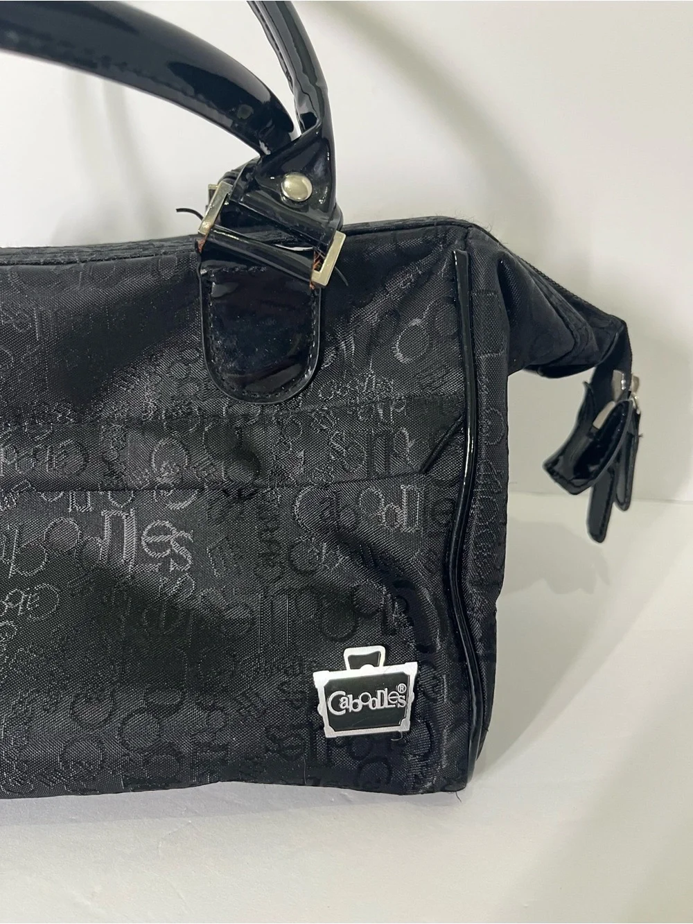 Caboodles Black Logo-Print Satchel with Patent Handles